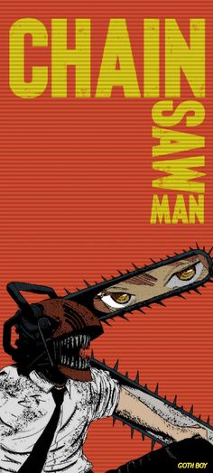 the cover to chain saw man, with an image of a person holding a chainsaw