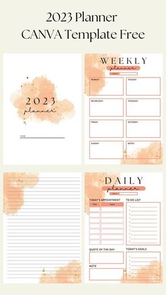 a planner with watercolor stains on it and the text,'2013 planner canva template