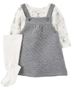 Stock up on three adorable pieces for baby, perfect for mixing and matching. Complete with a quilted jumper, long-sleeve tee for underneath and a pair of knee high socks, this set gets baby dressed in no time. Cotton Jumper, Carters Baby, Knee High Socks, Shop Clothing, Quilt Piecing, Jumper Dress, Long Sleeve Bodysuit, Baby Dress, 3 Piece