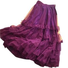 The tulle skirt with an elastic waist is suitable for women of any size. A short mesh ballet skirt with hem, suitable for women of any size. The color of the picture is 27 rose purple, and the waist circumference is -60cm-96cm/23.6''-39.3''. Length 85cm/33.4''. All colors in the color card can be customized, please follow the prompts to select the color, or you can also note: inform your waist, skirt length, color. Material: cotton, tulle skirt. Care tips: Tulle is a fragile fabric and should be Flared Tulle Maxi Skirt With Lining, Purple Tulle Skirt For Summer, Summer Purple Tulle Skirt, Summer Tulle Maxi Flared Skirt, Summer Flared Tulle Maxi Skirt, Voluminous Tulle Maxi Skirt, Tulle Pleated Tiered Skirt, Flowy Full Tulle Pleated Skirt, Flowy Tulle Full Pleated Skirt