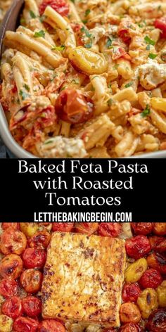 baked feta pasta with roasted tomatoes and parmesan cheese