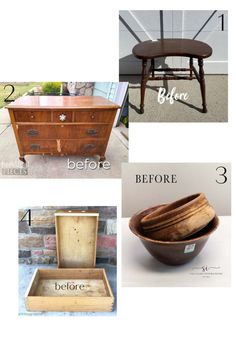 four different pieces of furniture with the words before and after