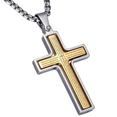 This stunning cross pendant will amaze everyone around you, handcrafted from high-quality stainless steel and plated with silver and gold. It showcases an enchanting three-dimensional figure of a cross with carved Bible verses. It is an excellent piece of jewelry to add iridescent shine on your fashion and style. This is also a fantastic present for your loved ones who are in love with wearing spiritual accessories to church.  Product Highlights:   Also goes with every style and any attire  100% Gold Spiritual Cross Necklace In Stainless Steel, Gold Stainless Steel Spiritual Cross Necklace, Gold Stainless Steel Cross Pendant Necklace, Engraved Stainless Steel Cross Necklace, Gold Stainless Steel Crucifix Necklace, Gold Crucifix Cross Necklace In Stainless Steel, Gold Stainless Steel Crucifix Cross Necklace, Cross Christian, Steel Cross