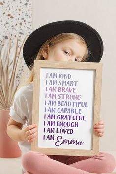 "♥︎ PERSONALIZED AFFIRMATIONS GIFT FOR NIECE ♥︎ OPTIONS AVAILABLE: FRAMED, WRAPPED CANVAS & PAPER PRINT. Positive affirmations have a transformative power to make kids feel loved, appreciated, and confident about conquering the day. This unique gift will make a positive impact on the little one self-esteem. Make it personal and even more powerful by adding the name of the lovely child. ♥︎ HOW TO ORDER ♥︎ 1. Please fill out the personalization field located above the \"Buy\" button. 2. Once your Gifts For Nieces And Nephews, Special Gift Ideas, Business Notes, Niece Gifts, Feel Loved, Niece And Nephew, Name Gifts, Canvas Paper, Personalized Birthday Gifts