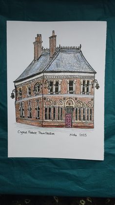 a drawing of an old brick building