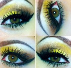 Bee Costume Makeup, Bumblebee Makeup, Bee Headband, Bee Makeup, Bumble Bee Costume, Yellow Eye Makeup, Yellow Makeup, Bee Costume, Eye Painting