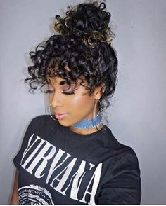 15 Updos for Naturally Curly Hair The Oracle Curly Bun Hairstyles, Curly Bangs, Curly Updo, Curly Hair With Bangs, Penteado Cabelo Curto, 짧은 머리, American Woman, Long Curly Hair, Curly Girl