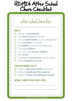 the back to school checklist is shown in green and white