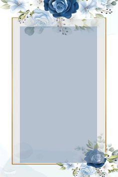 a blue and white floral frame with gold border