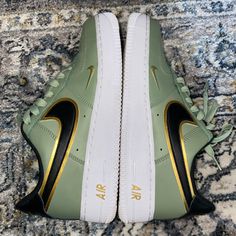 - Worn Twice - Does Not Fit - Brand New Condition Mens: 6.5 Women: 8.5 Green Nike Air Force 1 With Air Max Cushioning, Green Nike Air Force 1 Sneakers, Nike Air Force 1 In Green Synthetic, Green Synthetic Nike Air Force 1, Swag Clothes, Shoes Nike Air Force, Nike Air Force 1s, Black Men Fashion Casual, Kids Athletic