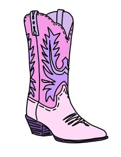 a drawing of a cowboy boot with pink and purple paint on the bottom, in front of a white background