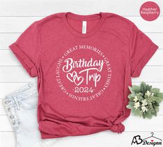 Birthday Trip Shirt, Group Birthday Trip Shirt, Warning Birthday Trip 2024 In Progress Shirt, Birthday Shirt, Birthday Squad Travel Shirt  HOW TO ORDER  1-Choose your t-shirt size. 2-Choose your t-shirt color. 3-Type your design color (BLACK or WHITE) 4-Select the quantity, 5- Click Add To Cart. For multiple items go back to the listing and repeat the steps.  CARE INSTRUCTIONS  Wash item inside out in cold water Do not bleach Do not dry clean Do not iron directly on the design. *Please aware that Unisex t-shirts are short-sleeved tees *We use Bella + Canvas 3001 premium t-shirts which have a soft and light feel, It's very comfy and with its unisex sizing it's perfect for both men and women. *BRAND & MATERIAL: Bella + Canvas - Unisex Short Sleeve Jersey Tee - 3001 A&BDesignn Tees are made w Cruise Shirts, Birthday Trip, Travel Shirt, Branding Materials, One Drop, Adulting Shirts, Travel Shirts, Birthday Shirt, Jersey Tee