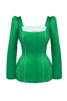 Feel like a queen in this elegant satin top with long sleeves inspired by Medieval English royal gowns. A fitted cut, embellished with rhinestones on the edges. Due to the dense satin, the product gracefully emphasizes the femininity of the silhouette and remains comfortable. Button it up in the front. Embellished Green Long Sleeve Blouse, Green Embellished Long Sleeve Blouse, Fitted Long Sleeve Satin Blouse, Fitted Green Satin Blouse, Fitted Green Blouse With Square Neck, Royal Gowns, Top With Long Sleeves, Satin Top, Feel Like