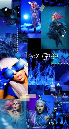 lady gage collage with blue background and images