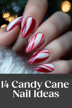 Sparkly Candy Cane Nails, Christmas Nail Designs Candy Cane, Candy Cane French Nails, Christmas Candy Nail Art, Candy Cane Toes Nails, Candy Cane Stripe Nails, Candycane Nailart, Green Candy Cane Nails, Peppermint Nail Art