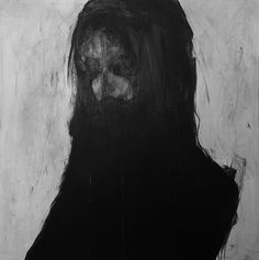 a black and white painting of a woman's face