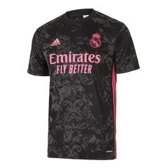 a black jersey with pink trims and the words emirates's fly better on it