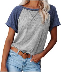 This soft, lightweight tee is the perfect basic for warm weather days. This casual top goes great with your favorite jeans and shorts. It comes in several different solid and colorblock contrast combinations. The fabric is a cozy cotton blend that's cool and breathable. Soft cotton blend Foldover detail at sleeve Cross stitch neckline Color Block Tee, Stylish Clothes, Sleeves Clothing, Short Sleeve Pattern, Raglan Tee, Spring Shirts, Basic Tops, Primavera Estate, Casual T Shirts