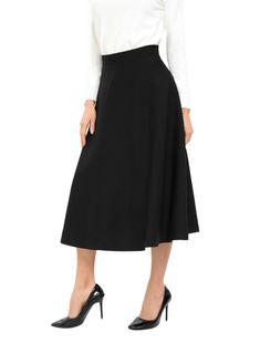 Classic Black A-Line 31 Inch Skirt - MissFinchNYC A Line Cut, Black Knees, Fall Skirts, Knee Length Skirt, Modest Outfits, Timeless Classic, Classic Black, The Knee, Breathable Fabric