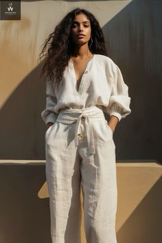 Linen Summer Outfits Women, Mystic Aesthetic, White Co Ord Set, Outfit Minimalista, Closet Transformation, Look Boho Chic, Womens Pajama, Pyjama Sets, Womens Pyjama Sets