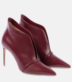 Loren leather ankle boots in red - Malone Souliers | Mytheresa Winter Casual Shoes, Malone Souliers, High Heel Boots Ankle, V Cut, Winter Casual, Heeled Ankle Boots, Leather Ankle Boots, Shoe Box, Boot Shoes Women