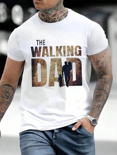 Summer Style: Men's Letter Printed Casual T-Shirt for Commute - Gift f Short Sleeve T-shirt For Father's Day Streetwear, Cotton T-shirt For Father's Day, Father's Day White Relaxed Fit T-shirt, Casual Graphic Print T-shirt For Father's Day, Casual Top With Text Print For Father's Day, Father's Day Graphic Tee With Logo Print, White Graphic T-shirt For Father's Day, Father's Day Logo Print Short Sleeve T-shirt, Father's Day T-shirt With Logo Print And Short Sleeves