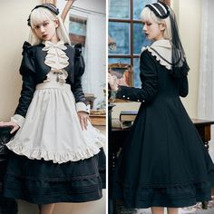 An embroidered dress, short jacket, and strap apron that will make you look like a butler's daughter with a mysterious atmosphere. The front of the dress is decorated with cross-shaped embroidery, and the jacket has bulges around the shoulders and is decorated with ruffles. An elegant item with a high waist and wide hem. 
 
 
 
 Scheduled delivery 
 
 This is a pre-order item. 
 It will take about 2 to 3 months from order to delivery. 
 
 
 Item 
 
 3-piece set of dress + short jacket (with jabo Spring Cosplay Dress With Doll Collar, Fitted Doll Collar Dress For Cosplay, Victorian Long Sleeve Costume Dress, Fitted Victorian Dress Costume, Victorian Style Dresses For Fall, Victorian Vintage Dress For Costume, Victorian Style Vintage Dress For Costume, Fitted Long Sleeve Vintage Dress For Cosplay, Fall Victorian Dress For Wedding