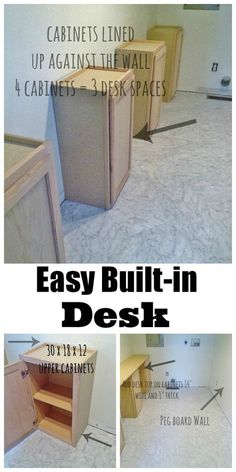 an easy built in desk is shown with instructions