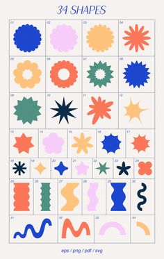 a poster with different shapes and sizes for each type of art project, including stars