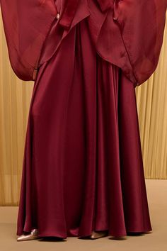 Wine wide legged trouser in satin base. - Aza Fashions Elegant Red Satin Bottoms, Red Silk Bottoms For Evening, Red Silk Evening Bottoms, Elegant Red Bottoms For Wedding, Elegant Red Wedding Bottoms, Wine Pants, Trousers Women Wide Leg, Tarun Tahiliani, Buy Wine