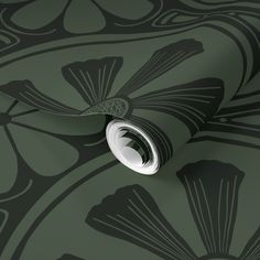 an artistic wallpaper design with black and white flowers on dark green background, suitable for use in interior or exterior decor