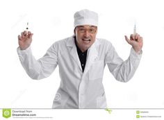 a man in white lab coat holding up two sys