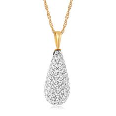 Jewelili 10K Yellow Gold With Cubic Zirconia Crystal Teardrop Pendant Pear Pendant, Gold Filled Necklace, Drop Pendant Necklace, Teardrop Pendant, Opal Necklace, Drop Pendant, Metal Necklaces, Rope Chain, Crystals And Gemstones