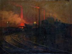 Train Spotting, Cityscape Paintings, Revolution Art, World History Lessons, Art Concepts, Train Art, Industrial Photography, Building Art