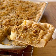 a piece of pie sitting on top of a pan