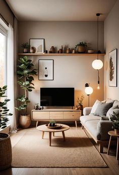 a living room filled with furniture and plants