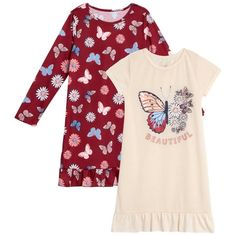 Sweet & Sassy Girls' Pajamas - 2 Pack Sleep Shirt Nightgown Pajamas is the perfect addition to any girl's summer sleepwear collection. The lightweight and breathable fabric will feel amazingly smooth against your daughter's skin. Perfect also as loungewear while relaxing at home, she'll love to sleep and chill out wearing this soft nightgown. Size: 4.  Color: Multicolor.  Gender: female.  Age Group: kids. Kids Nightgowns, Nightgown Pajamas, Summer Sleepwear, Girls Nightgown, Sassy Girl, Pajama Dress, Red Butterfly, Pink Rainbow, Kids Sleep