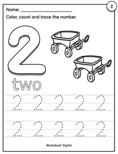 the worksheet for numbers 2 and 3, with two children's toys