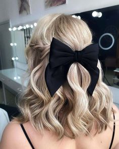 Half Up And Half Down Short Hair, Wavy Bob Half Up Half Down, Bridal Hair Half Up With Bow, Short Wavy Half Up Half Down, Half Up Half Down Short Hair With Bow, Half Hair Up Hairstyles Short, Medium Bob Updo Hairstyles, Shoulder Length Fancy Hairstyles, Bob Hairstyles Half Up