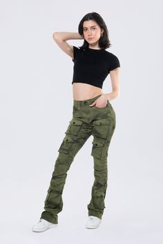 Details Fit: Nova - High Rise, Stacked Fit Color: Clover Green Material: 97% Cotton / 3% Spandex Style: AP24720EC Fitted Camouflage Cargo Pants With Straight Leg, Green Grunge Bottoms For Streetwear, Spring Grunge Cargo Style Bottoms, Fitted Camouflage Bottoms With Cargo Pockets, Green Grunge Straight Leg Bottoms, Spring Stretch Grunge Pants, Stretch Grunge Pants For Spring, Fitted Camouflage Bottoms For Fall, Fitted Cotton Cargo Pants In Grunge Style