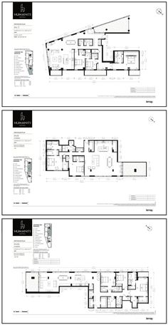 the floor plan for an apartment building with three levels and four rooms, all in different sections