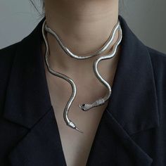 Bendable Silver Snake Necklace Choker Jewelry, Women - Slytherin Steam Punk Gift Snake Choker Necklace, Serpentine Necklace, Gothic Chokers, Snake Jewelry, Snake Bracelet, Snake Design, Snake Necklace, Stylish Necklace, Ear Cuffs