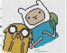 a cross stitch pattern with an image of a cartoon character holding a green leaf in his hand