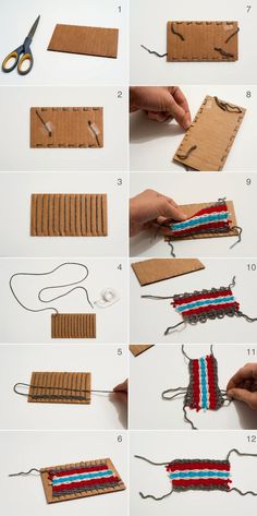 instructions to make an american flag ribbon with strips of yarn and scissors on the side