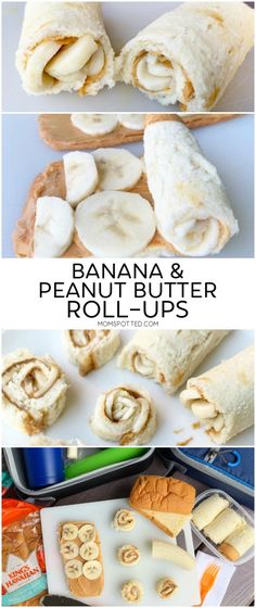 banana and peanut butter roll ups on a cutting board with the words, how to make them