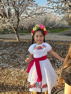 This listing is for our gorgeous, Mexican embroidered dress. They are very comfortable, authentic and unique girl dresses that will complete any girls special event! Please note that some sizes 6 and up are actually a two-piece; shirt and skirt, please ask if you have any concerns about this. This is a full length dress. A crinoline, petticoat or slip can be worn under the dress to make the skirt full. Our dresses are beautiful traditional Mexican dresses made in Xochimilco, Mexico, by native ar Mexican Flower Girl Dress, White Short Sleeve Dress For Traditional Ceremonies, Embroidered Short Sleeve Dresses For Traditional Ceremonies, Spring Floral Embroidered Dress For Traditional Ceremonies, White Embroidered Dress For Cinco De Mayo, Cinco De Mayo White Embroidered Dress, Latino Clothing, Mexican Girl Outfit, Mexican Dresses Traditional