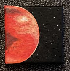 a painting of a red planet with stars on the black background is shown in this image