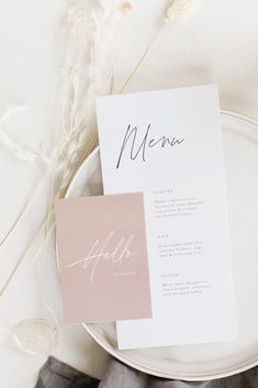 Boho white wedding menu with camel coloured place name Boho Wedding Name Place Cards, Menu With Name Card, Wedding Menu And Place Card, Wedding Menu With Guest Name, Neutral Tones Wedding, Wedding Inspiration Neutral, Menus Design, Summer Wedding Menu, Beach Wedding Menu