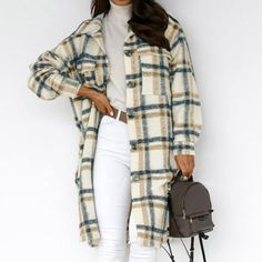 Patlollav Womens Plaid Long Wool Blend Coat Shacket Jackets Color/Size: Brown/XL Gender: Women/Female/Girl It is made of high quality materials, durable enought for your daily wearing. I am sure you will like it! If you have any questions about this products, please feel free to contact us. We will contact you within 24 hours to provide you with a better solution. KEY: Womens fall fashion 2022, Christmas gifts, Womens plus size clearance, My orders Color: Beige.  Age Group: adult. Print Outerwear, Plaid Jacket Women, Mode Mantel, Streetwear Shirts, Retro Streetwear, Checked Jacket, Langer Mantel, Women Overcoat, Plaid Coat