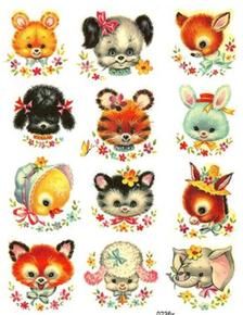 a bunch of animals that are on top of a paper sheet with flowers and leaves